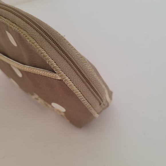 Christian Dior Vintage Beige Whit Cosmetic Bag Make Up Zip Pouch Polka Dot Small - Picture 7 of 12